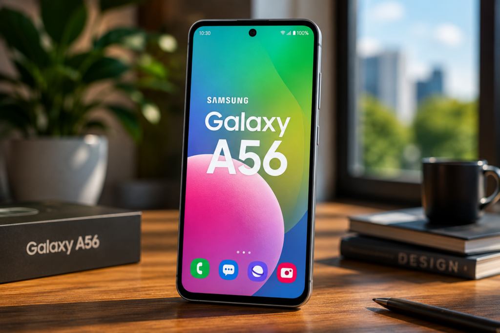 Tela Super AMOLED de 120 Hz do Samsung Galaxy A56 exibindo cores vibrantes e excelente qualidade de imagem