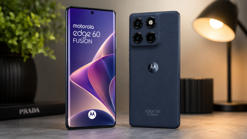 Motorola Edge 60 Fusion exibindo design premium, acabamento sofisticado e tela pOLED curva em análise de 2026.