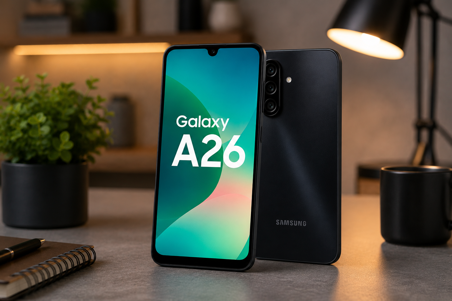 Samsung Galaxy A26 vale a pena em 2026 exibindo design moderno, tela Super AMOLED de 120 Hz e câmeras traseiras de alta resolução.